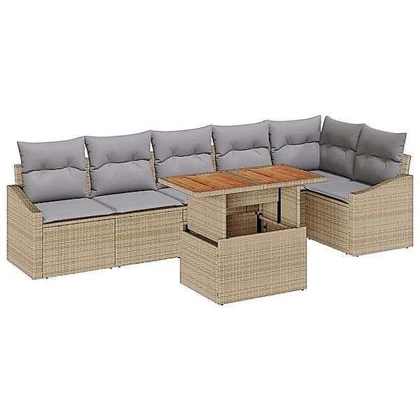 vidaXL Loungesofa 7-teiliges Garten Esszimmer Set mit Kissen Beige Poly Rat günstig online kaufen