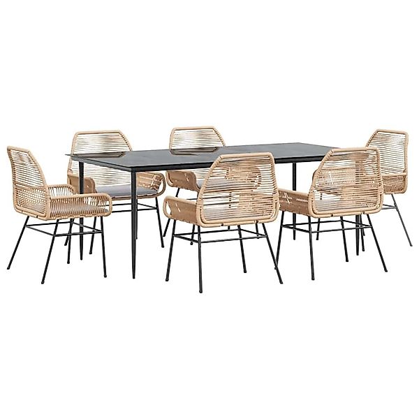 vidaXL 7-Tlg Garten-Essgruppe mit Kissen Braun Poly Rattan Glas 3334476 günstig online kaufen