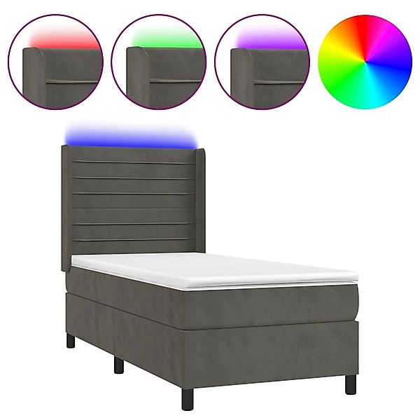 vidaXL Bett Boxspringbett mit Matratze & LED Dunkelgrau 90x190 cm Samt günstig online kaufen