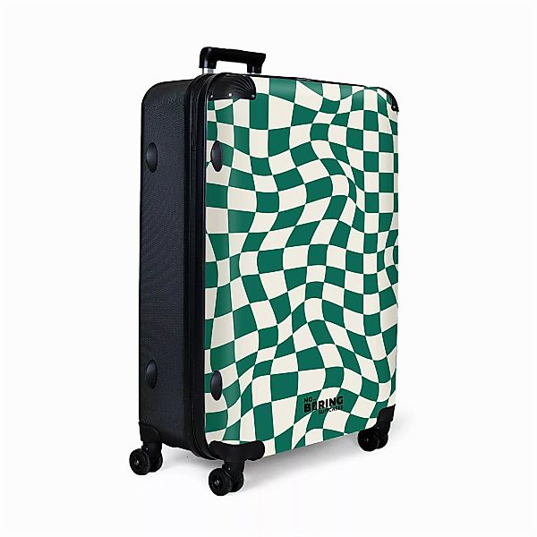 NoBoringSuitcases.com© Hartschalen-Trolley Grün-weißer Karodruck in Wellenf günstig online kaufen