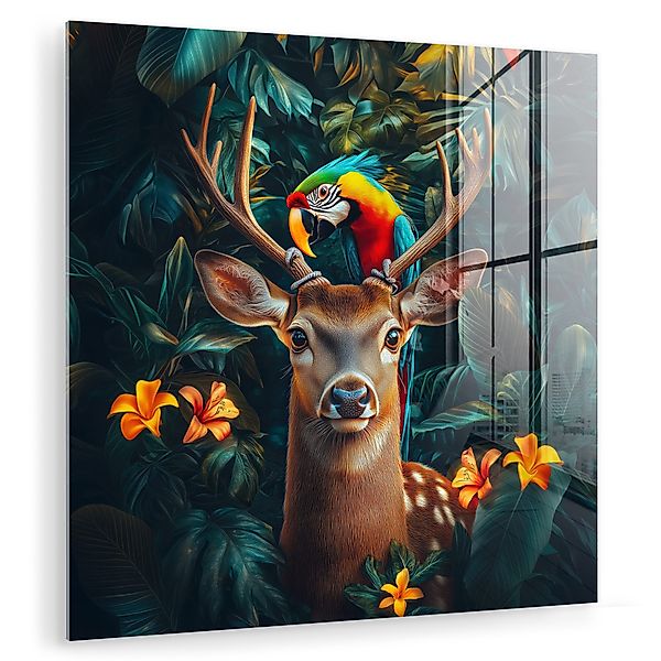 MuchoWow Acrylglasbild Hirsche - Papagei - günstig online kaufen