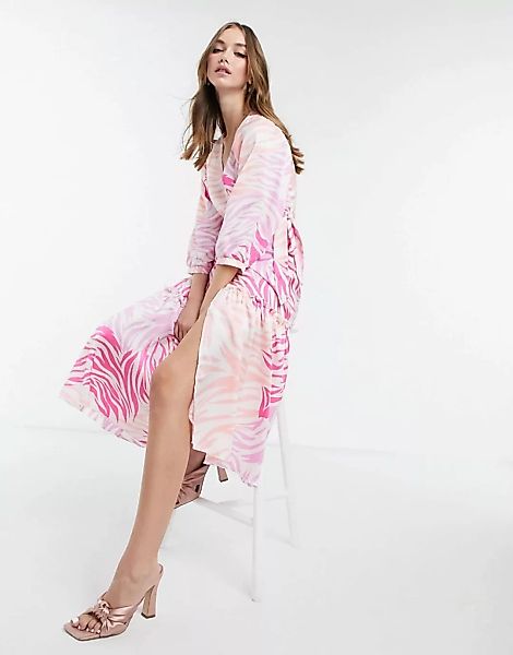 Liquorish – Midi-Wickelkleid mit rosa Zebramuster günstig online kaufen