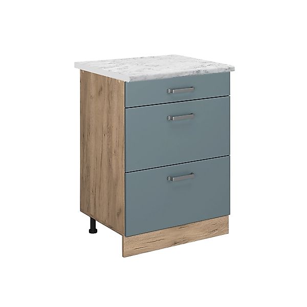 Vicco Küchenschrank R-Line Schubladenschrank für die Küche Blau-Grau 60 cm günstig online kaufen