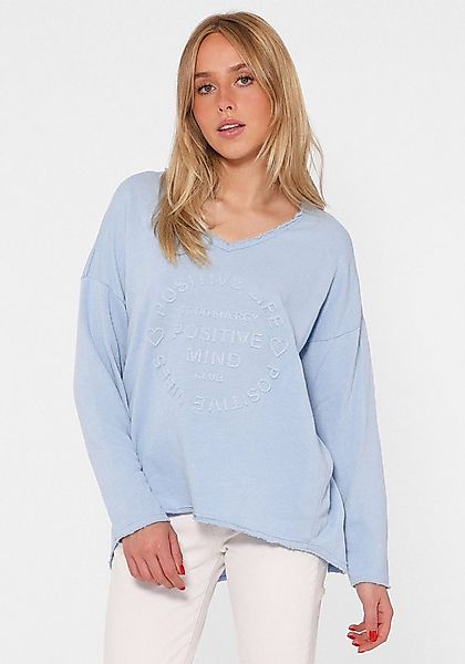 Zwillingsherz Sweatshirt "Positive Mind" ausgefranster V-Ausschnitt, Used L günstig online kaufen