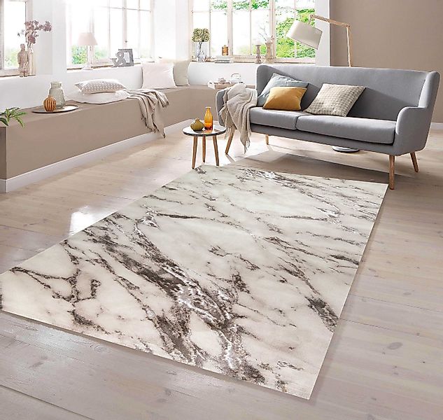 TeppichHome24 Teppich Teppich Marmor Optik in creme beige, rechteckig günstig online kaufen