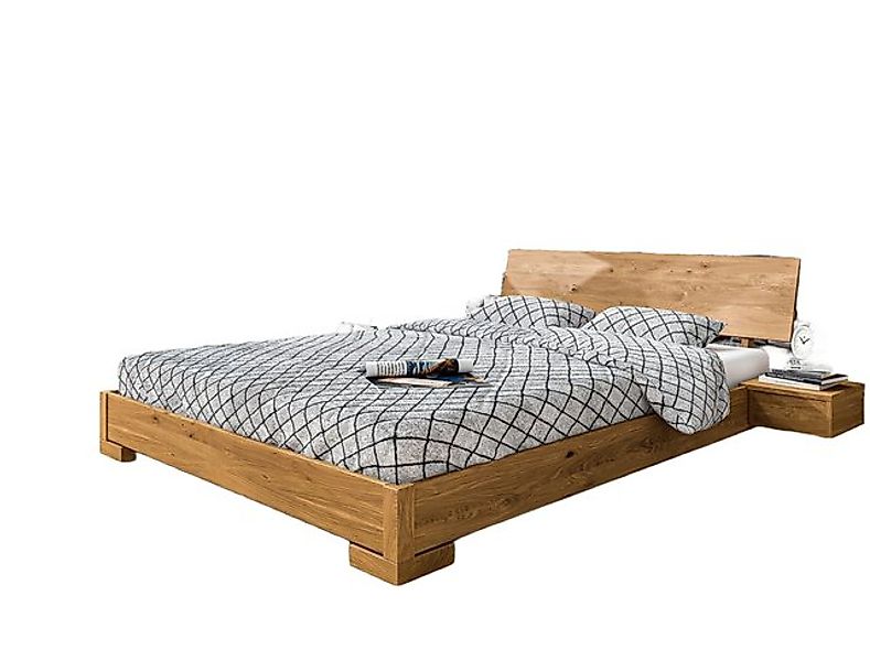 Natur24 Bett Bett Bento 3 Wildeiche massiv 180x200 mit Holzkopfteil und Hol günstig online kaufen