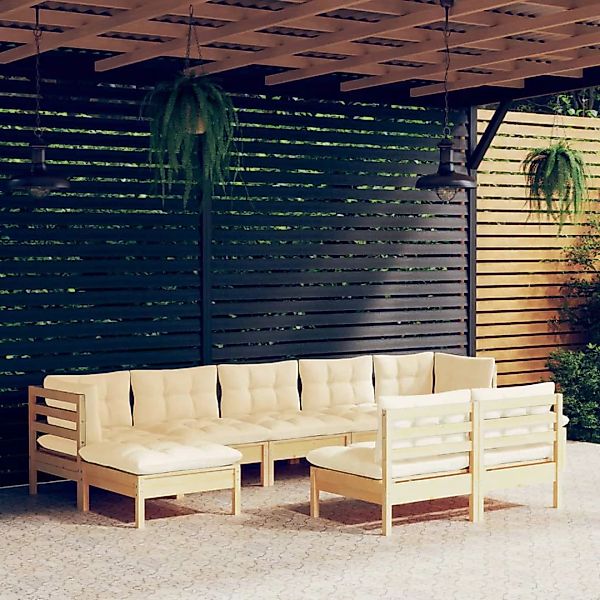 9-tlg. Garten-lounge-set Mit Creme Kissen Kiefernholz günstig online kaufen