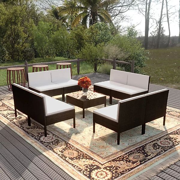 9-tlg. Garten-lounge-set Mit Auflagen Poly Rattan Schwarz günstig online kaufen