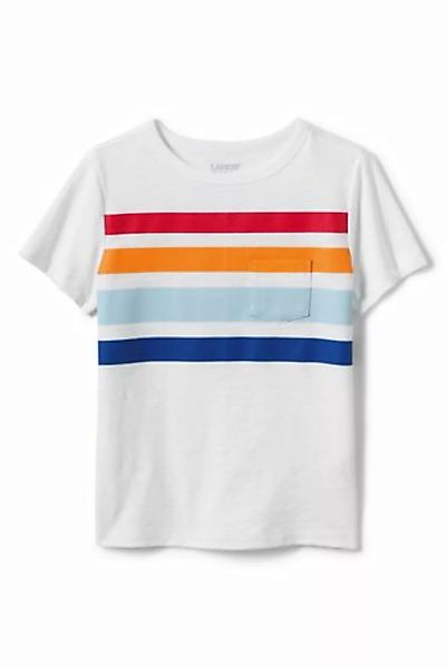 Kurzarm-Shirt mit Slub-Struktur und Streifen, Größe: 122/128, Weiß, Baumwol günstig online kaufen