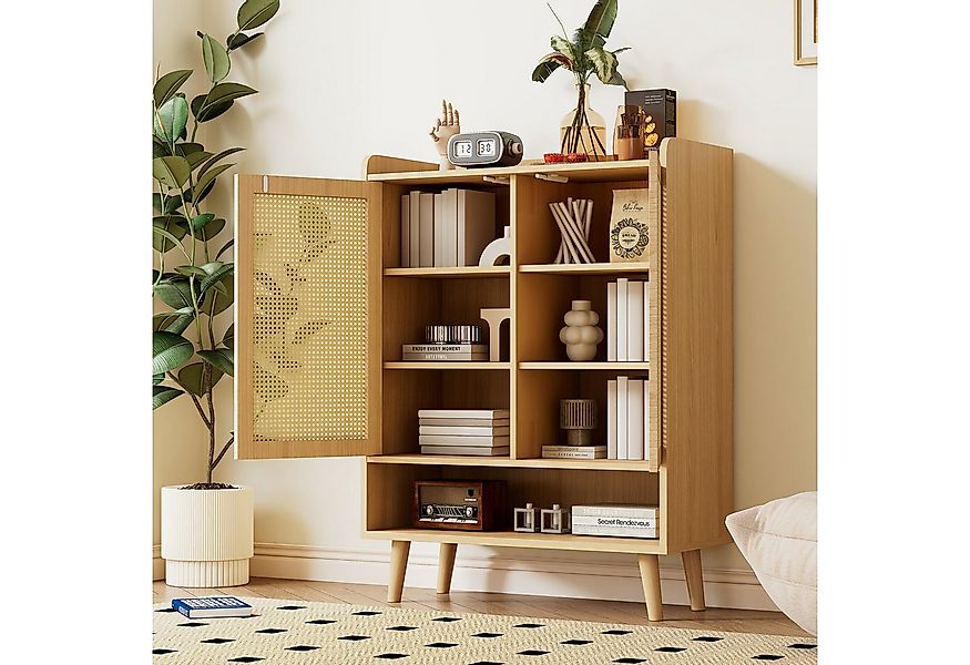 REDOM Schuhschrank aus natürlichem Rattan (1-St) mit 2 Türen und 5 Regalböd günstig online kaufen