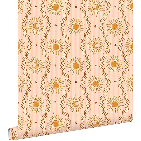 ESTAhome Tapete Retro-Ornamente Rosa Orange und Gelb 50 x 900 cm günstig online kaufen