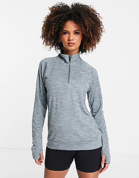 Nike Running – Pacer Dri-Fit – Oberteil in Grau meliert mit halblangem Reiß günstig online kaufen