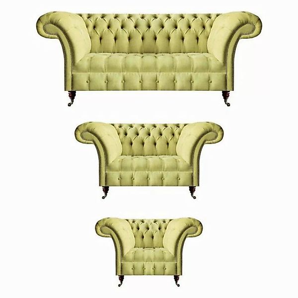 JVmoebel Chesterfield-Sofa Gelb Luxus Garnitur Sitzmöbel Polster Stoff Neu günstig online kaufen