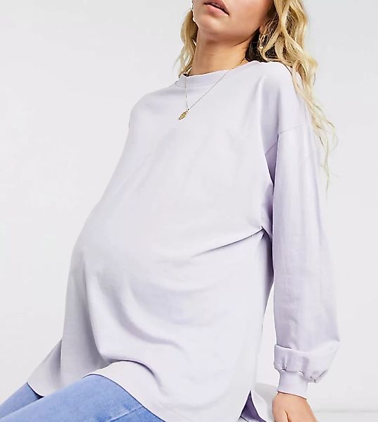 ASOS DESIGN Maternity – Langärmliges Oversized-Shirt mit Bündchen in Eisfli günstig online kaufen