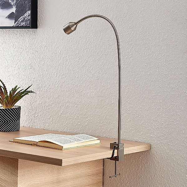 Lindby LED-Klemmleuchte Hanilo, Höhe 80 cm, nickel, Metall günstig online kaufen