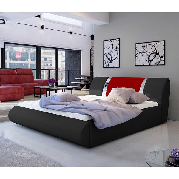 Polsterbett Doppelbett in Schwarz aus Kunstleder günstig online kaufen