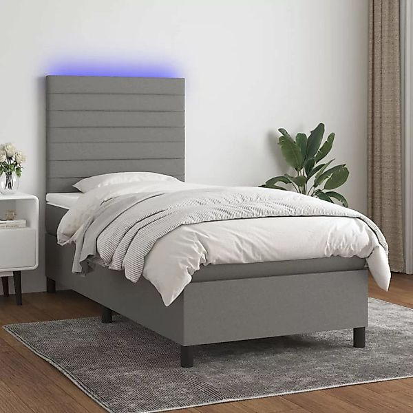 Vidaxl Boxspringbett Mit Matratze & Led Dunkelgrau 100x200 Cm Stoff günstig online kaufen