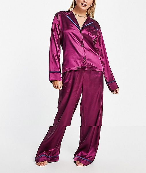 Night – Pyjama in Lila mit Reverskragen-Orange günstig online kaufen