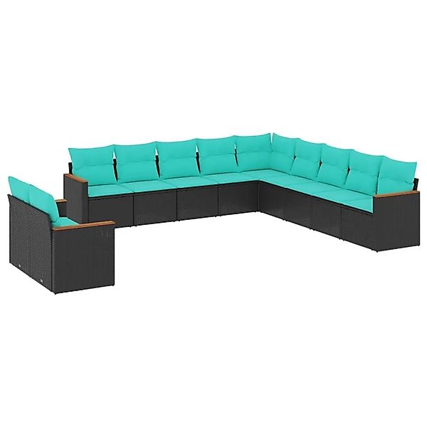 vidaXL 11-Tlg Gartensofa-Set mit Kissen Schwarz Polyrattan 3226127 günstig online kaufen