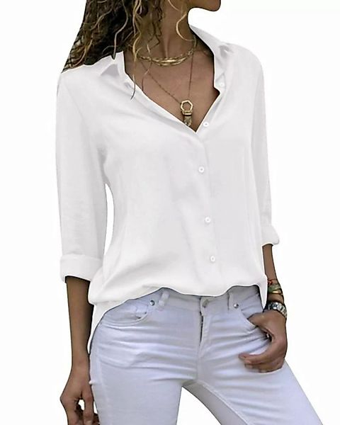 KIKI Hemdbluse Damen Shirt Chiffon Elegant V-Ausschnitt Langarm Lässig Top günstig online kaufen