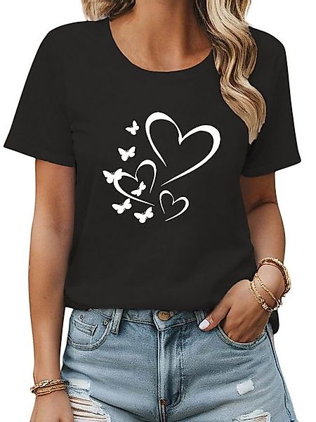PYL Rundhalsshirt Damen Bequemes Sommer Kurzarmbluse Locker Liebe Print-Shi günstig online kaufen