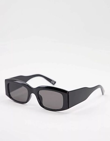 ASOS DESIGN – Mittelgroße, eckige Sonnenbrille in Schwarz mit breiten Bügel günstig online kaufen