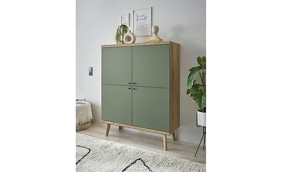 Home affaire Highboard "MAVAS" in moderner Trendfarbe, Griffe aus Metall (S günstig online kaufen
