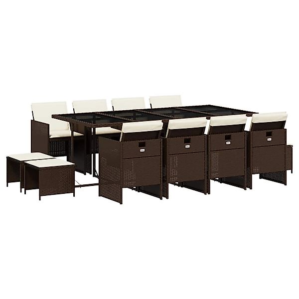 vidaXL 13-Tlg Garten-Essgruppe mit Kissen Braun Poly Rattan 3210621 günstig online kaufen