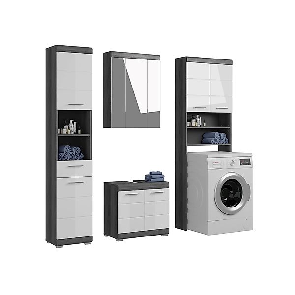 Badkombination m. Spiegelschrank 190 cm x 191 cm x 34 cm Weiß-Rauchsilber 4 günstig online kaufen