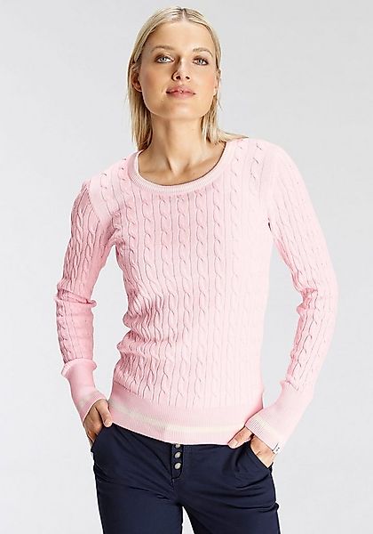 DELMAO Rundhalspullover mit Kontaststreifen und Zopfmuster günstig online kaufen