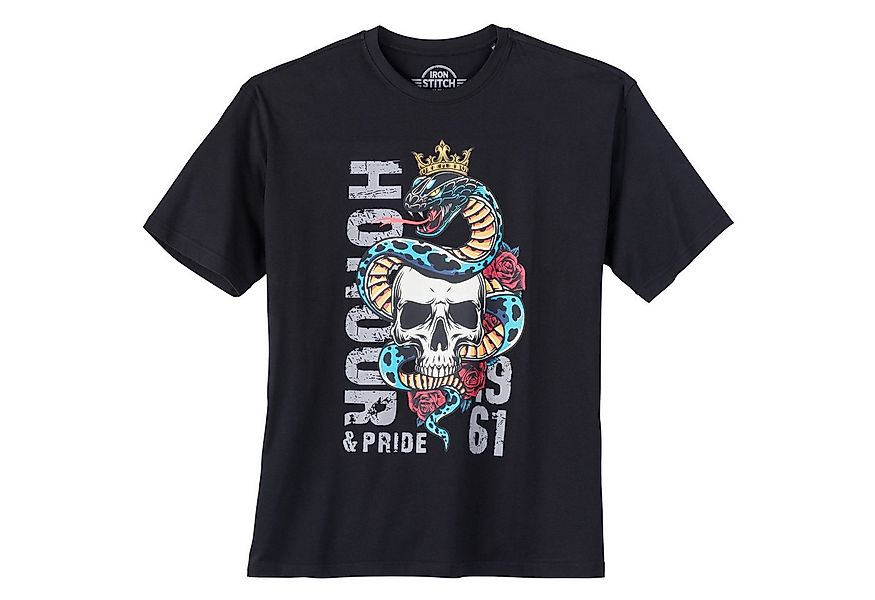 Iron Stitch Print-Shirt Iron Stitch Übergröße T-Shirt schwarz Totenkopfprin günstig online kaufen