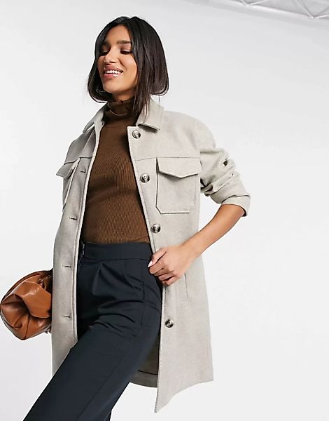 Vero Moda – Lange Hemdjacke in Grau-Neutral günstig online kaufen