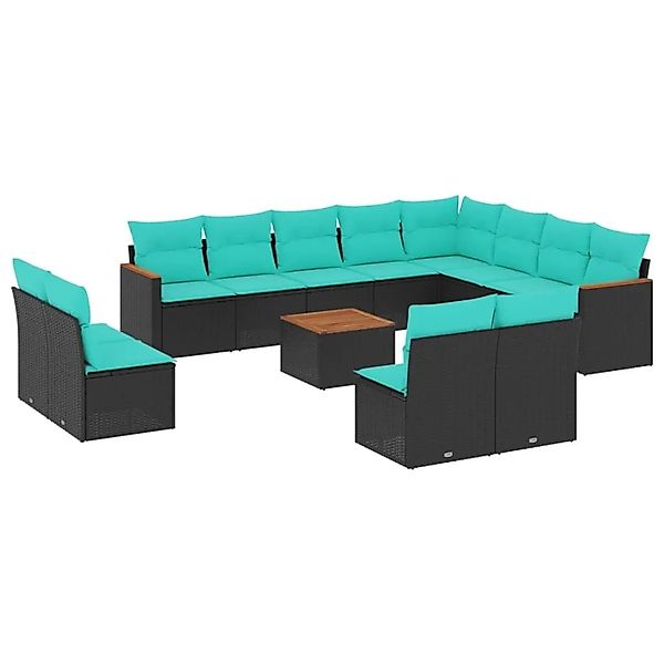 vidaXL 13-Tlg Gartensofa-Set mit Kissen Schwarz Polyrattan 3226477 günstig online kaufen
