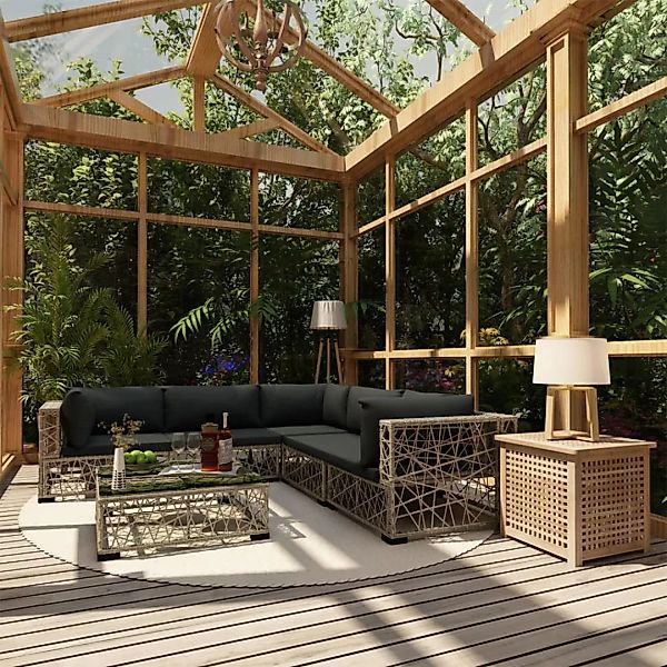 10-tlg. Garten-lounge-set Mit Auflagen Poly Rattan Grau günstig online kaufen