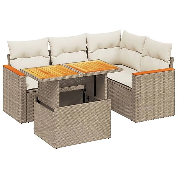 vidaXL 5-Tlg Garten-Sofagarnitur mit Kissen Beige Poly Rattan 3273060 günstig online kaufen