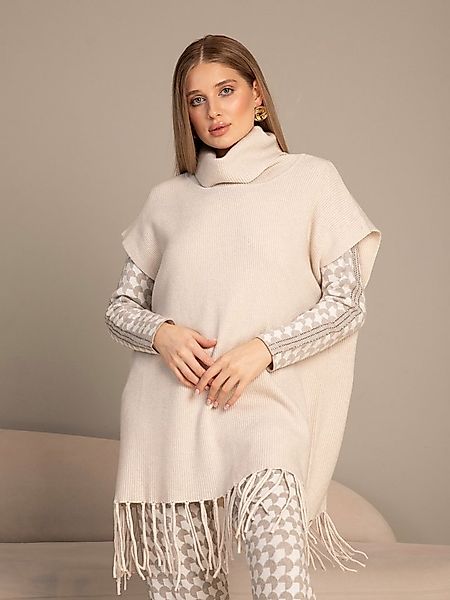 Passioni Strickponcho mit Rollkragen und Fransen unten günstig online kaufen
