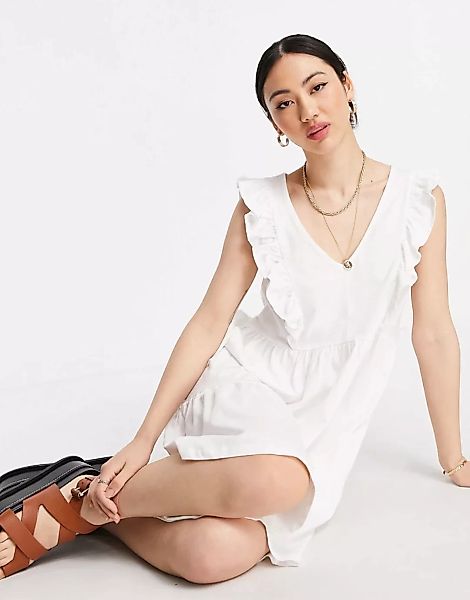 Mango – Sommerkleid mit Rüschen aus Bio-Baumwolle in Weiß günstig online kaufen