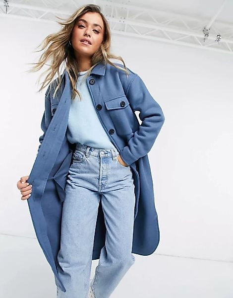 Object – Blaue Longline-Hemdjacke aus Wolle günstig online kaufen