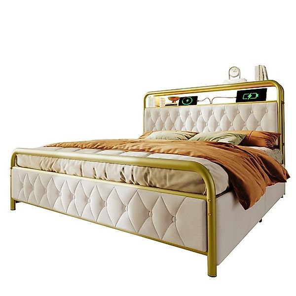 REDOM Polsterbett Metallbett Stauraumbett (Doppelbett, 160×200CM, mit Bettr günstig online kaufen