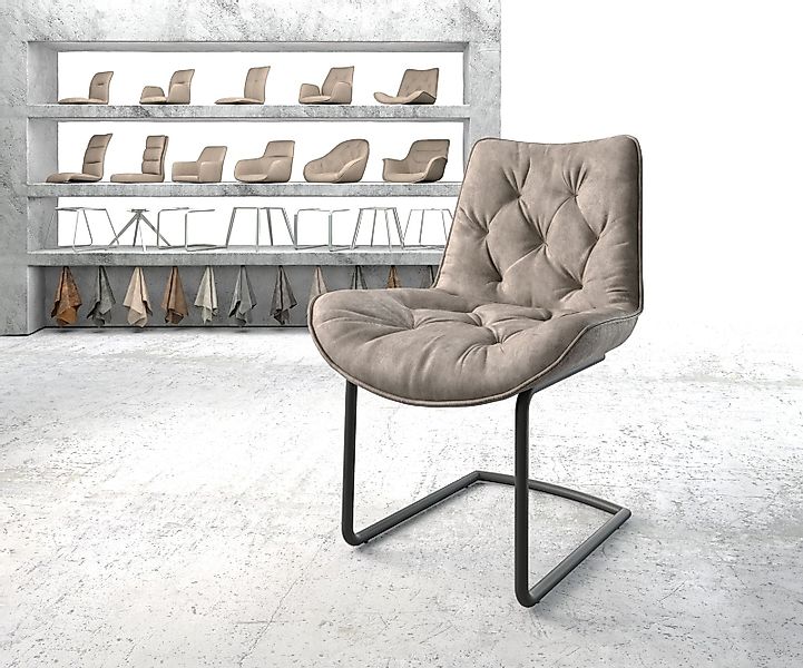 Freischwinger Taimi-Flex Mikrofaser Taupe Vintage Freischwinger rund Schwar günstig online kaufen
