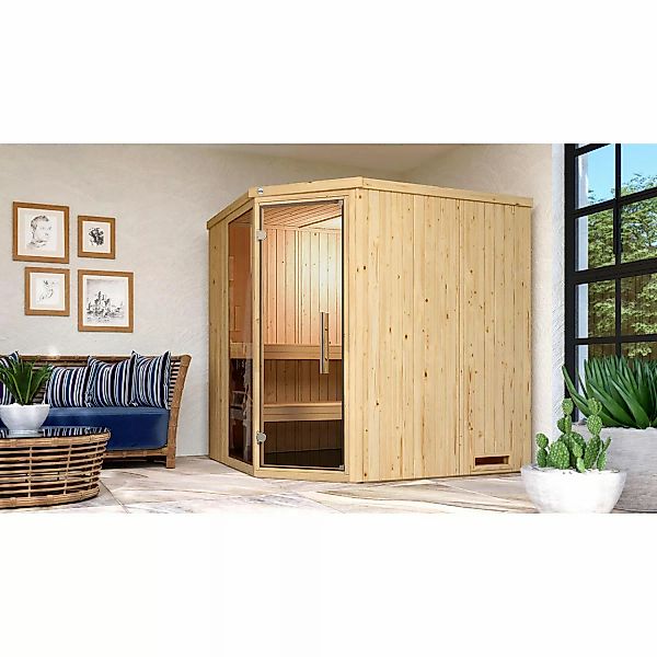 Weka Element-Ecksauna Varberg 2 Sparset 5,4 kW Kompakt Glastür/Fenster günstig online kaufen