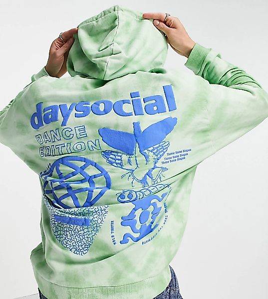 ASOS – Daysocial – Oversize-Kapuzenpullover in Grün mit Grafik hinten und L günstig online kaufen