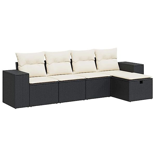 vidaXL 5-Tlg Garten-Sofagarnitur mit Kissen Schwarz Poly Rattan 3325662 günstig online kaufen