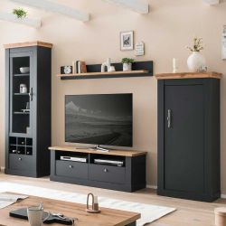 Landhaus Stil Fernseher Schrankwand in Anthrazit Wildeichefarben (vierteili günstig online kaufen