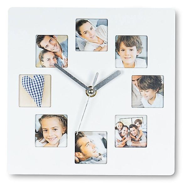 Levandeo® Bilderrahmen Collage, Wanduhr Weiß 21x21cm günstig online kaufen