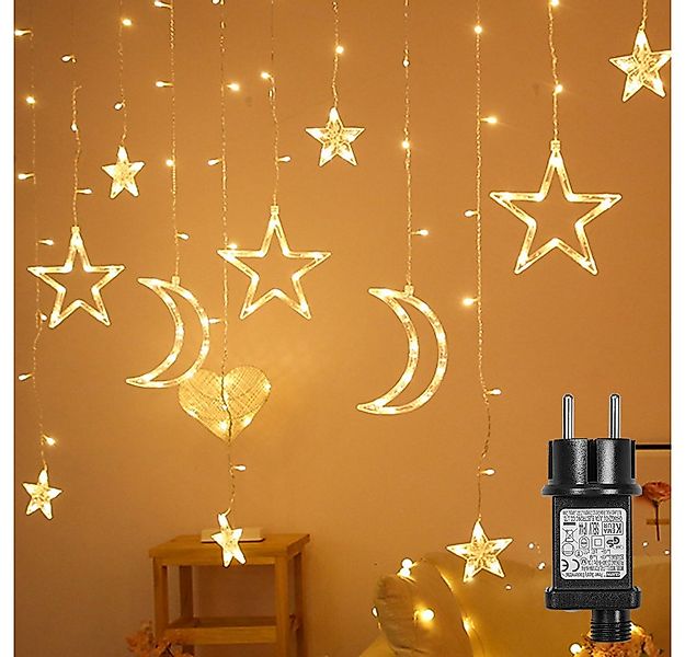 SERBASIC Lichterkette 3.5M Sterne Mond Lichtervorhang mit Stecker, 8 Modi, günstig online kaufen