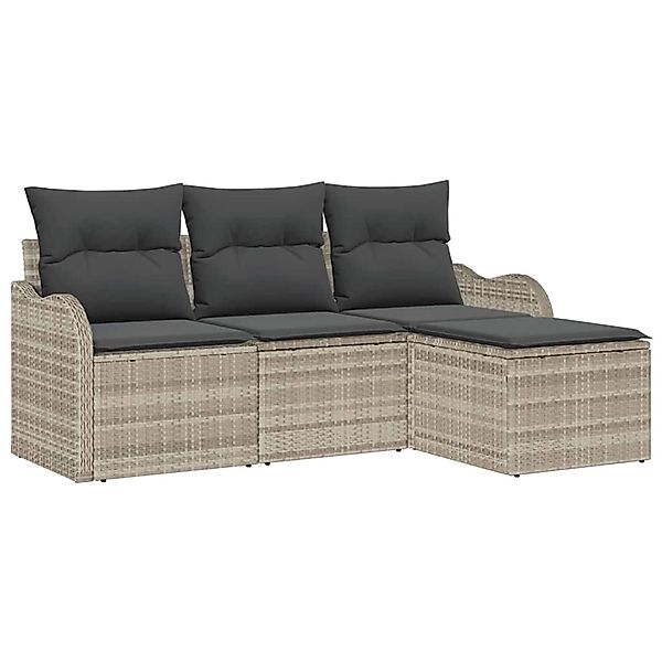 vidaXL Garten-Sofa-Set mit Kissen 4-Tlg Hellgrau Poly Rattan 3345652 günstig online kaufen