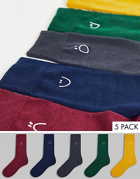 New Look – Mehrfarbige Socken mit Gesichts-Stickerei, 5er-Pack günstig online kaufen
