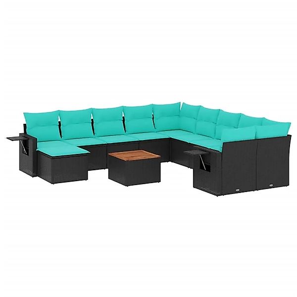 vidaXL 12-Tlg Gartensofa-Set mit Kissen Schwarzes Polyrattan 3224860 günstig online kaufen