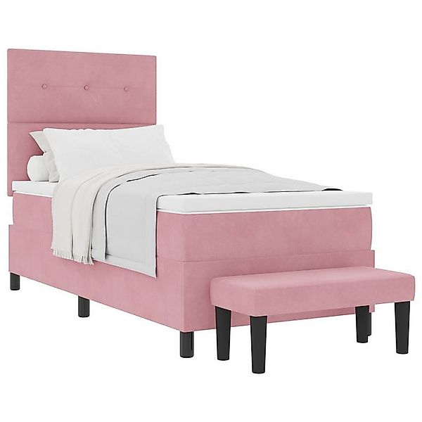 vidaXL Bett Boxspringbett mit Matratze & Bank Rosa 90x190 cm Samt (2-tlg) günstig online kaufen